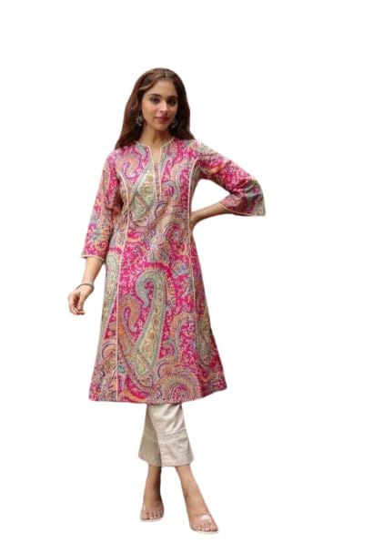 T.K Enterprises Women's Rayon Designer Printed Kurti, Paisley Pattern, 3/4 Sleeve