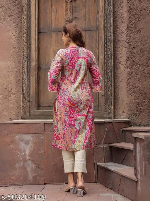 Women's Rayon Designer Printed Kurti, Paisley Pattern, 3/4 Sleeve