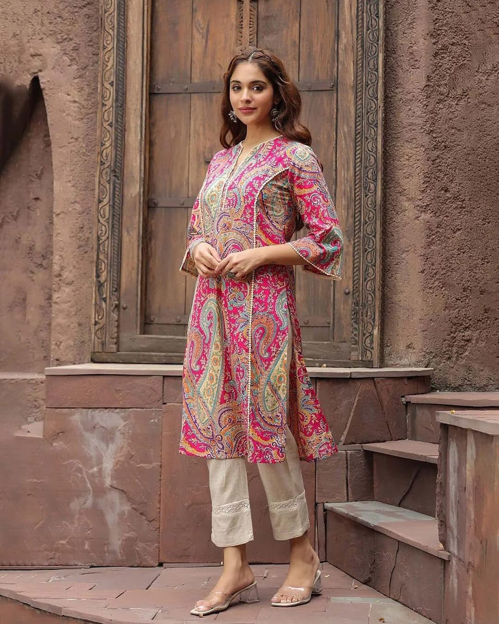 Women's Rayon Designer Printed Kurti, Paisley Pattern, 3/4 Sleeve
