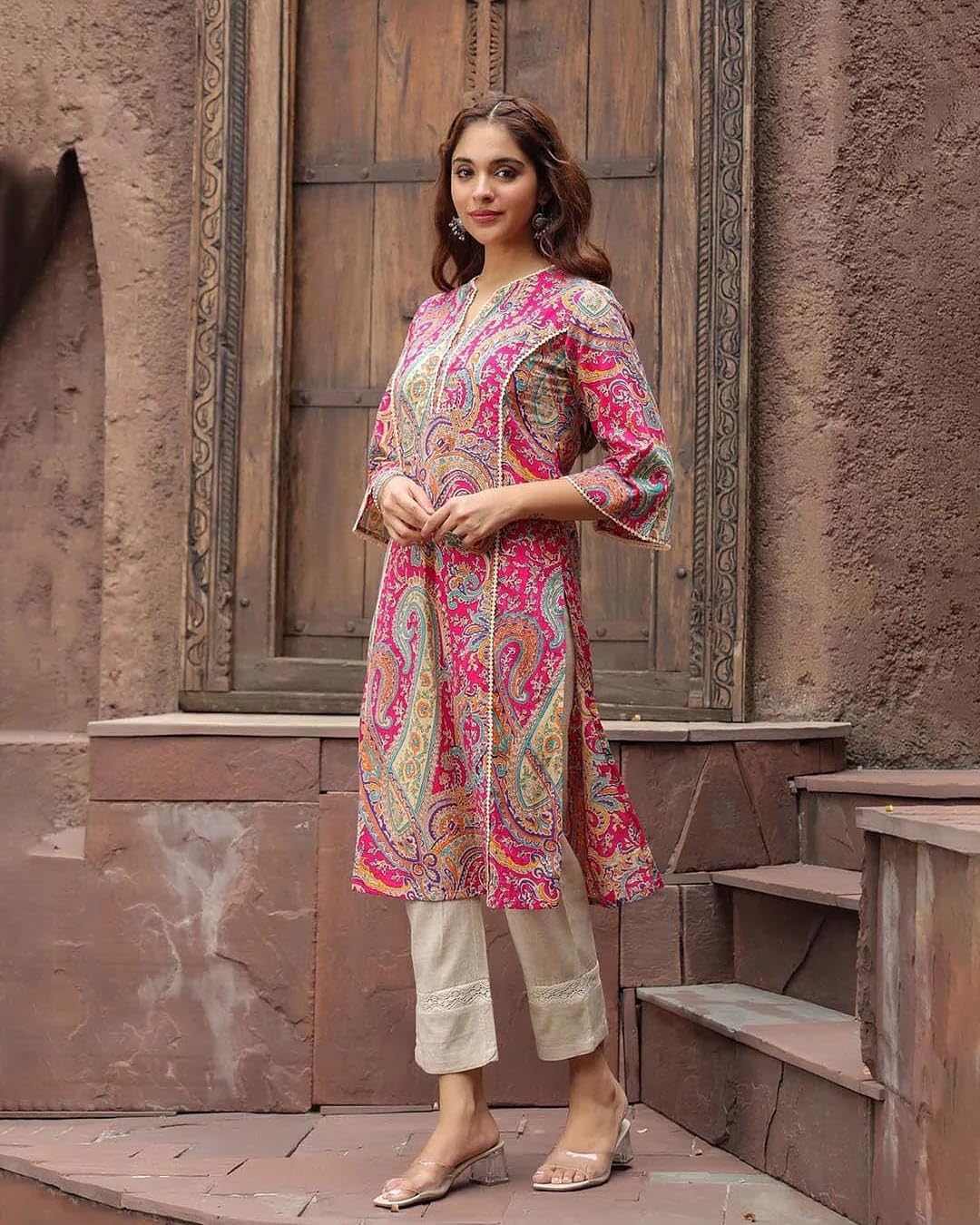 Women's Rayon Designer Printed Kurti, Paisley Pattern, 3/4 Sleeve
