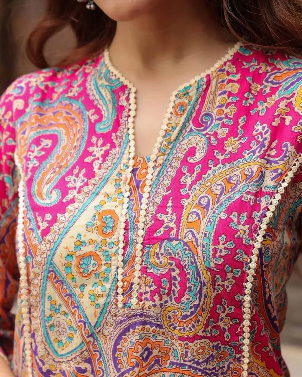 Women's Rayon Designer Printed Kurti, Paisley Pattern, 3/4 Sleeve