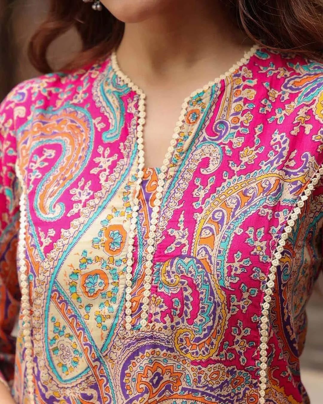 Women's Rayon Designer Printed Kurti, Paisley Pattern, 3/4 Sleeve